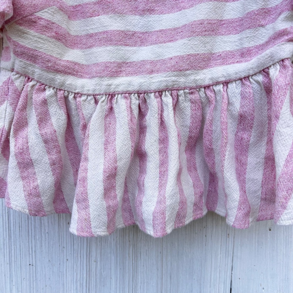 ZARA Striped Peplum Square Neck Flutter Sleeve Top Pink White Size M - Picture 5 of 7